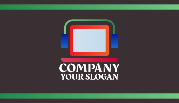 Blue Headphone Laptop Business Card