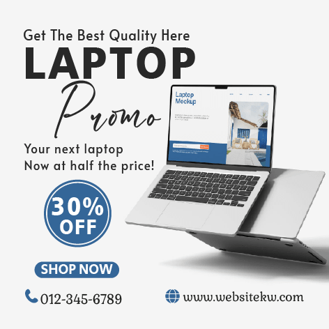 Publicação para Facebook com Logotipo de Portátil Preto