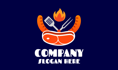 Logo Del Barbecue Con Salsiccia Arancione E Bistecca