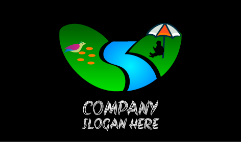 Logotipo Con Vista Al Río Con Pájaros