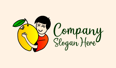 Boy Hugging Mango Cartoon Logo