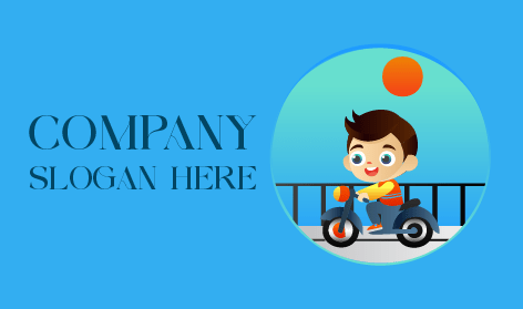 Cartoon Scooter Riding Kid Logo