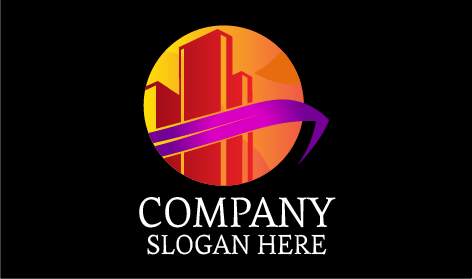 Logo Konstruksi Gedung Pencakar Langit Berwarna Merah