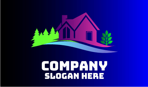 Logotipo De Paisajismo De Casa De Color Morado Vibrante