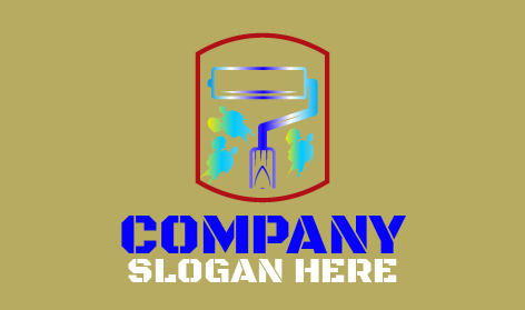 Logotipo De Pincel De Pintor De Rodillo Azul