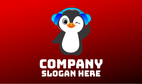 Blue Headphone Penguin Logo