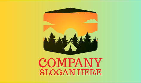 Logo Musim Panas Tenda Matahari Terbenam