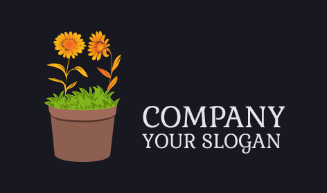 Logotipo De La Maceta De Girasol Con Hierba
