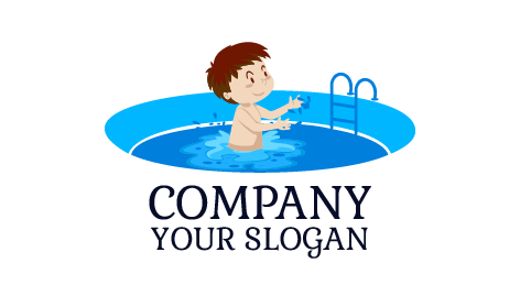 Cute Boy Swimming Pool Logo